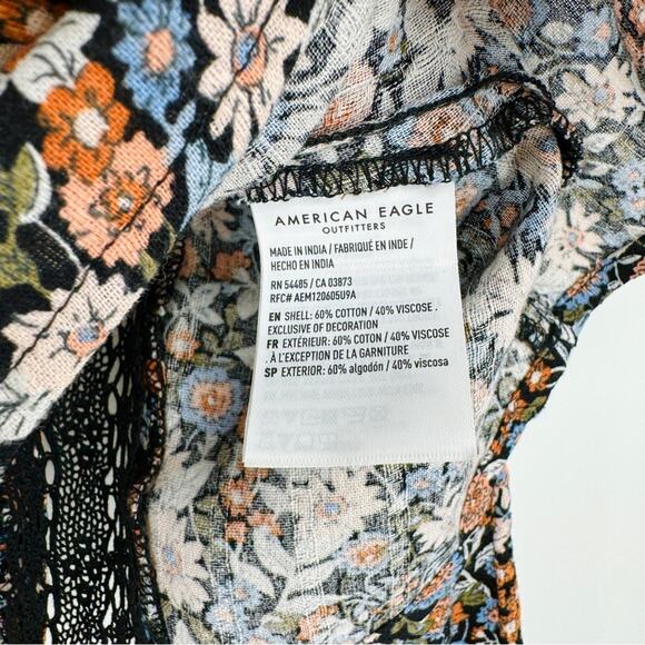 American Eagle Open Back Floral Blouse Long Sleeve Top Size S - Picture 8 of 12